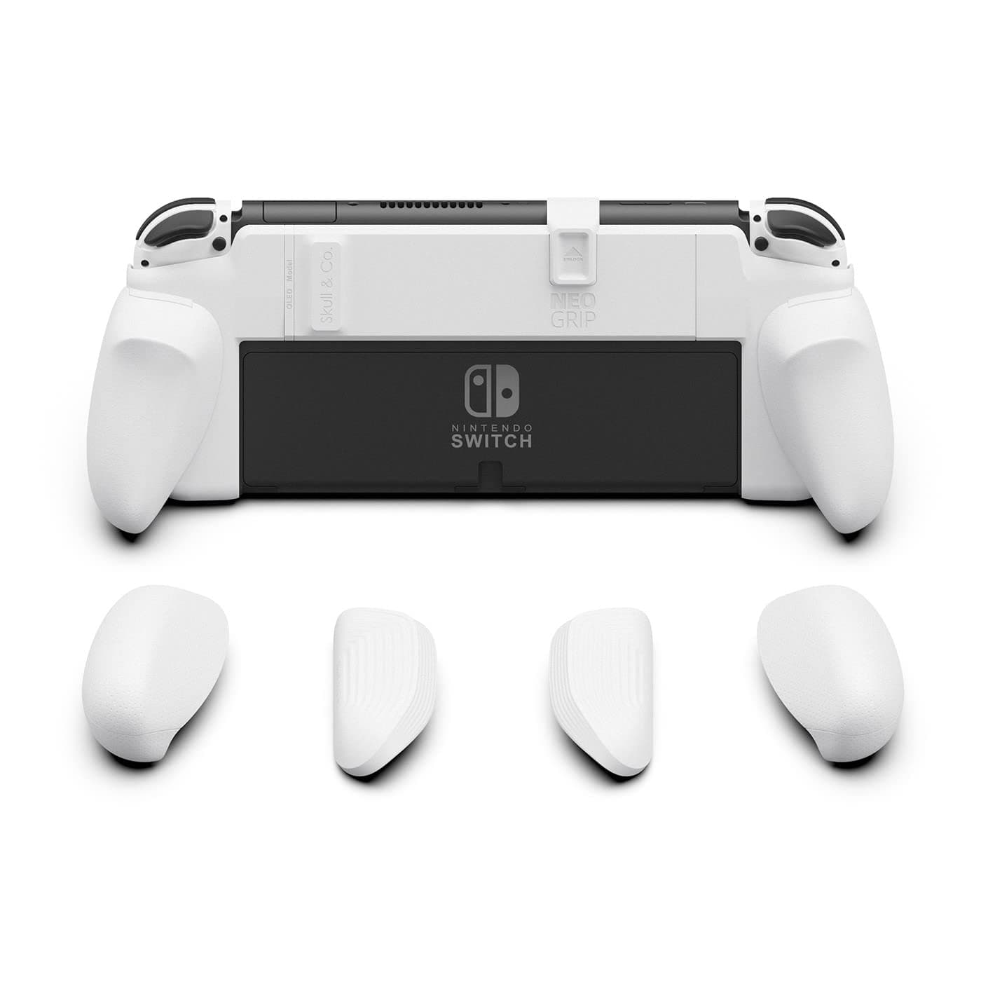 NeoGrip for Nintendo Switch OLED and Regular Model: An Ergonomic Grip Hard Shell with Replaceable Grips [to fit All Hands Sizes] [No Carrying Case] - OLED White