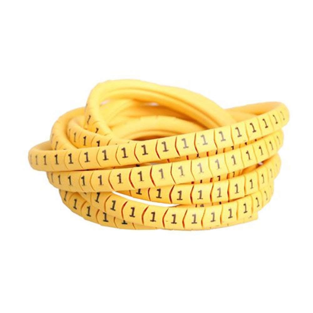 River Fox® 0-9 Numbered Flexible PVC Cable Marker Labels Tags Tube Sleeve - Yellow, Self-Locking, for Wire Dia 4.5 to 6 sq. mm - 100 x 10 Pieces (1000 Pcs) - Durable & Visible