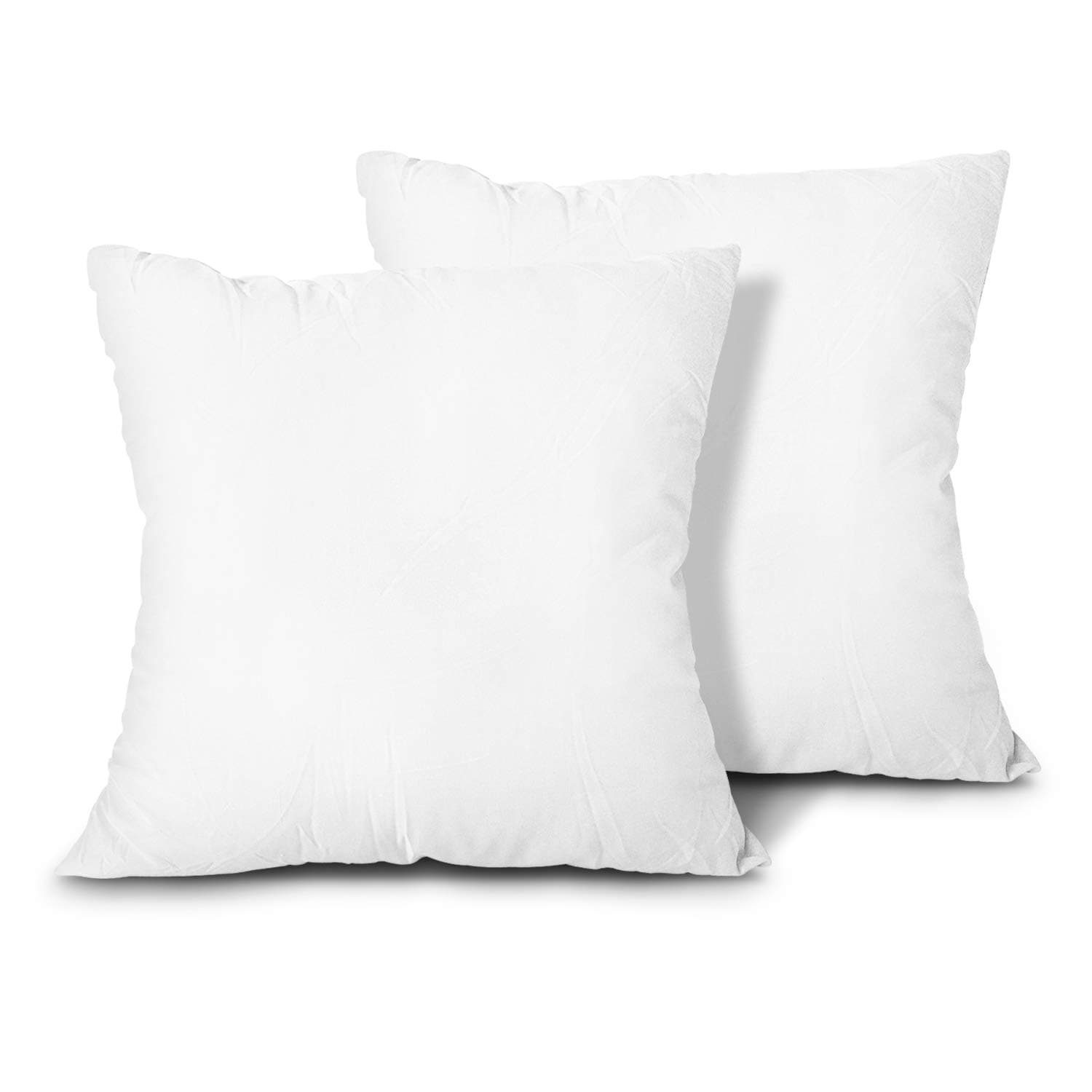 Throw Pillow Inserts, Set of 2 Lightweight Down Alternative Polyester Pillow, Couch Cushion, Sham Stuffer, Machine Washable. (White, 16x16)