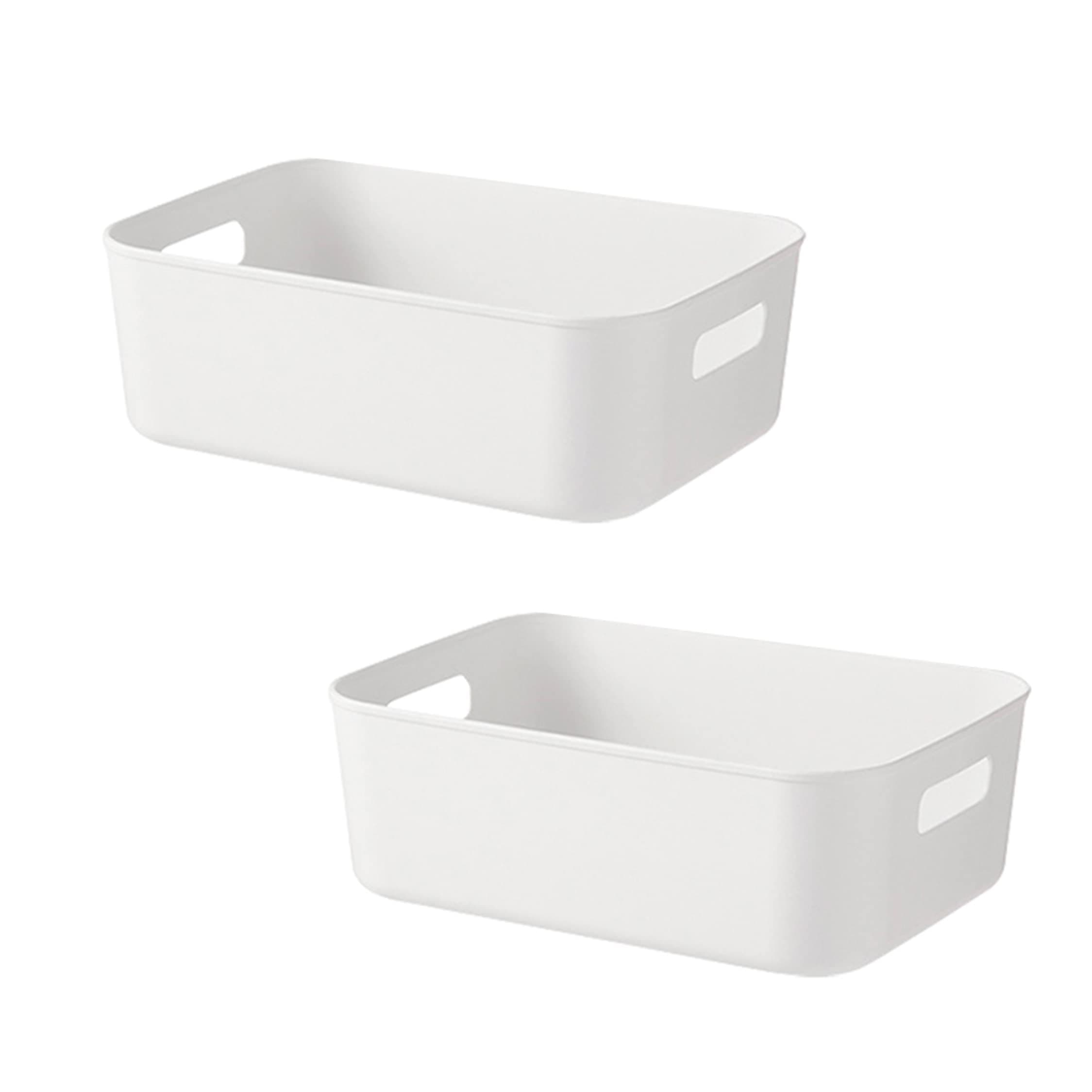 2 Pack - White Box Pantry Cupboard Storage Organizer Basket Bin (Small)