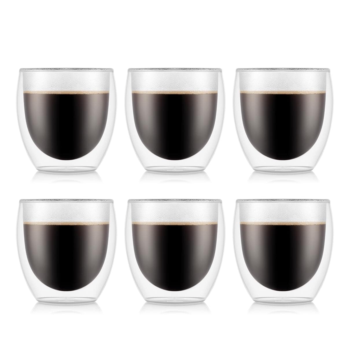 Double Walled Glasses Pack of 6 PAVINA - 250ml Coffee Cups - Dishwasher Safe Thermal Cup - Mouth-Blown Borosilicate Glass