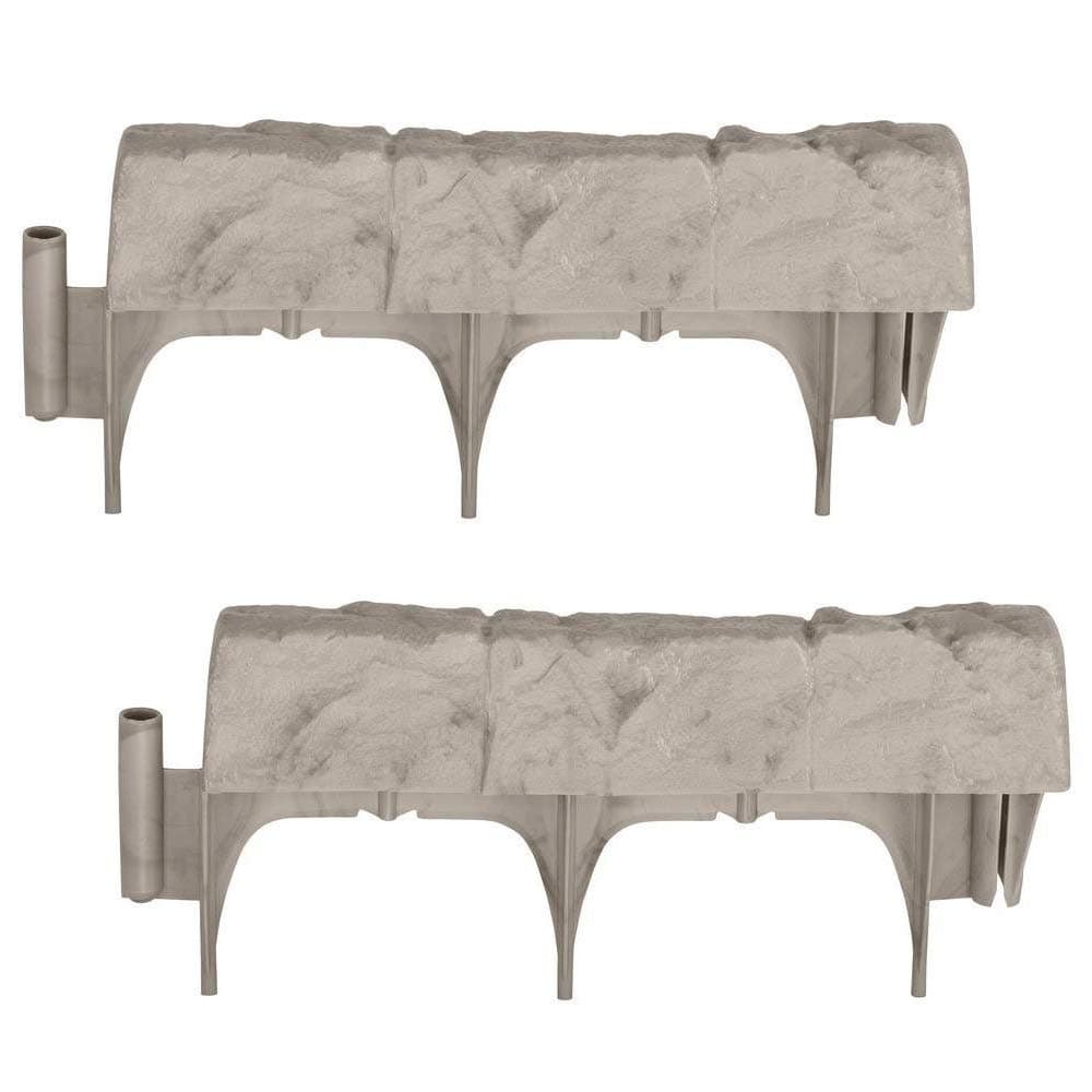 Suncast Interlocking Border Edging - Stone -Like Poly Construction for Garden, Lawn, and Landscape Edging - Water Resistant Border for Containing Trees, Flower Beds and Walkways - Light Taupe, 20