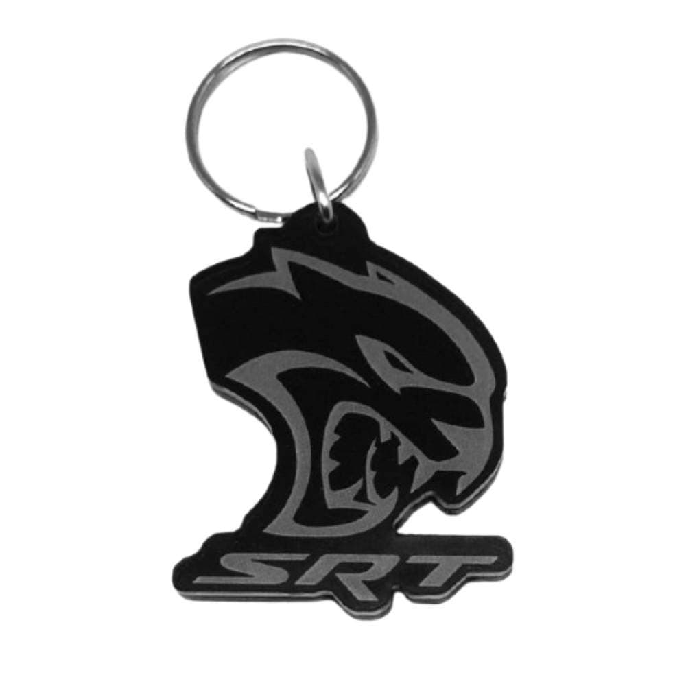 SRT Hellcat Keychain – Custom Shaped Acrylic Accessory with Black & Silver Logo – Officially Licensed by FCA US LLC – Made in USA – Muscle Car Gift for Mopar Fans