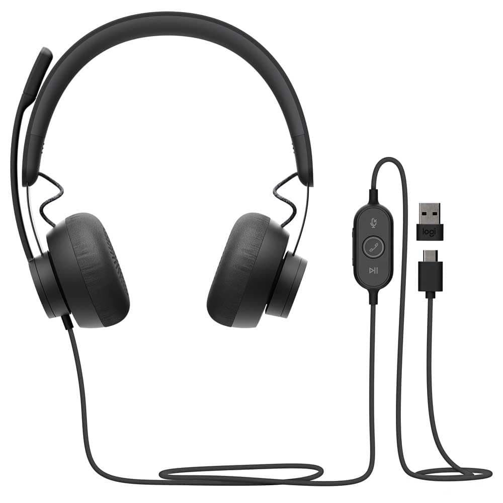 Zone 750 Wired Over-Ear Headset with advanced noise-cancelling microphone, simple USB-C and included USB-A adapter, plug-and-play compatibility for all devices - Grey