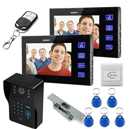 SY 7" Wireless Unlock Video Door Phone bells Intercom Visual Doorbell Chime + Switch + Electric Remote Control for CCTV Home Security (1 Camera 2 Screen)