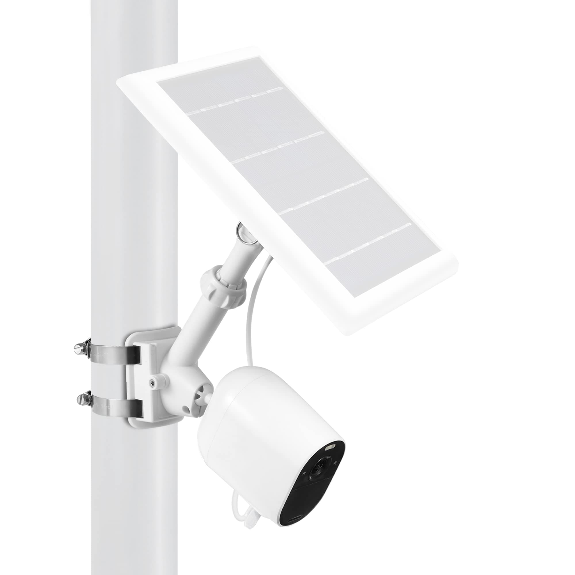 Wasserstein 2-in-1 Universal Pole Mount for Camera & Solar Panel Compatible with Wyze, Blink, Ring, Arlo, Eufy Camera (White) - Mount Only, Solar Panel and Camera Not Included