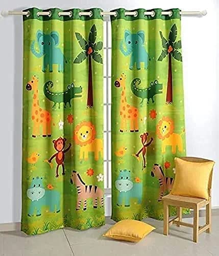 SOHAM 3D Cartoon Animals Digital Printed Polyester Fabric Curtains for Bed Room Kids Room Living Room Window/Door/Long Door (Set of 2) Dn-BB66 (Green, 4 x 7 Feet (Size ; 48 x 84 Inch) Door)