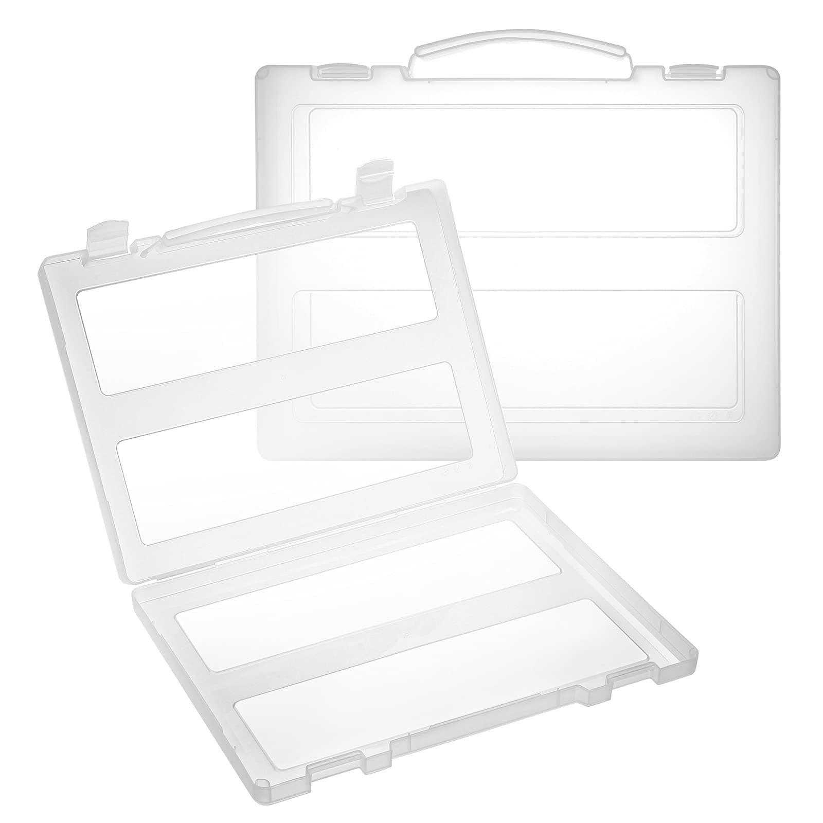 Large Portable Project Case, 2 Pack Scrapbook Paper Storage for 8.5" x 11" Paper and A4 File, Plastic File Storage Box With Handle and Buckle