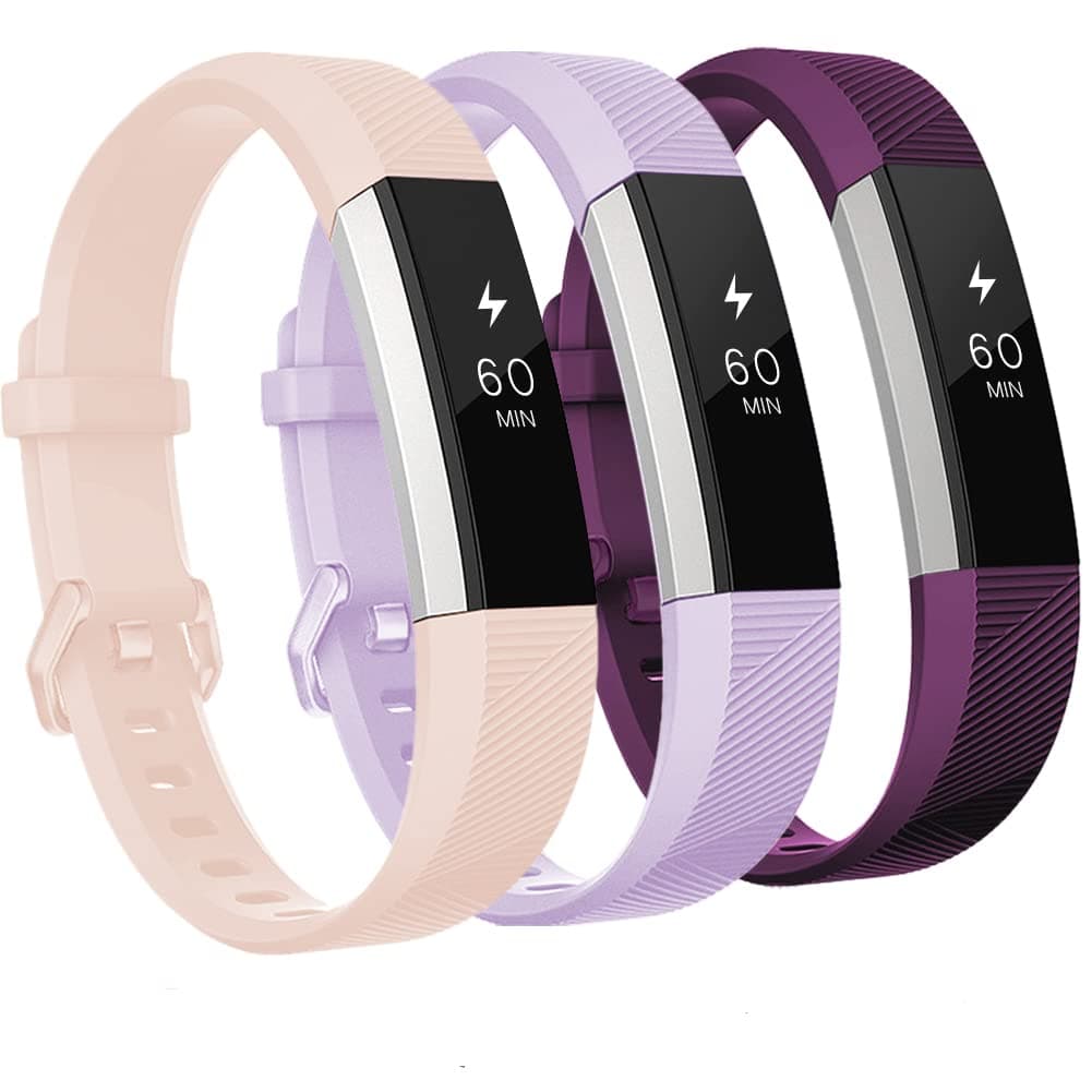 Bands Compatible with Fitbit Alta & Alta HR, 3 Pack Soft Silicone Wristbands with Secure Metal Buckle for Men & Women, Small & Large
