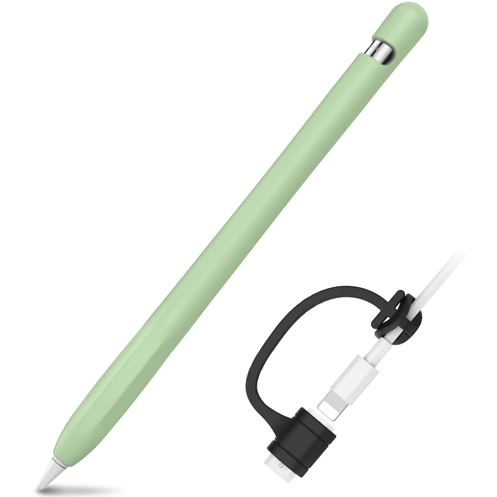 Silicone Case for Apple Pencil 1st Gen [Added Cable Adapter Tether] Anti-slip Protective Case Compatible with Apple Pencil 1st Gen (1 Pack, Avocado Green)