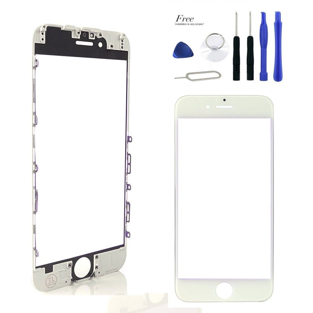 Dannemann iPhone 6 4.7'' Outer Screen Front Lens Front Glass include Bezel Frame Cell Phone Original Replacement Top Glass Cover with Tools (White)