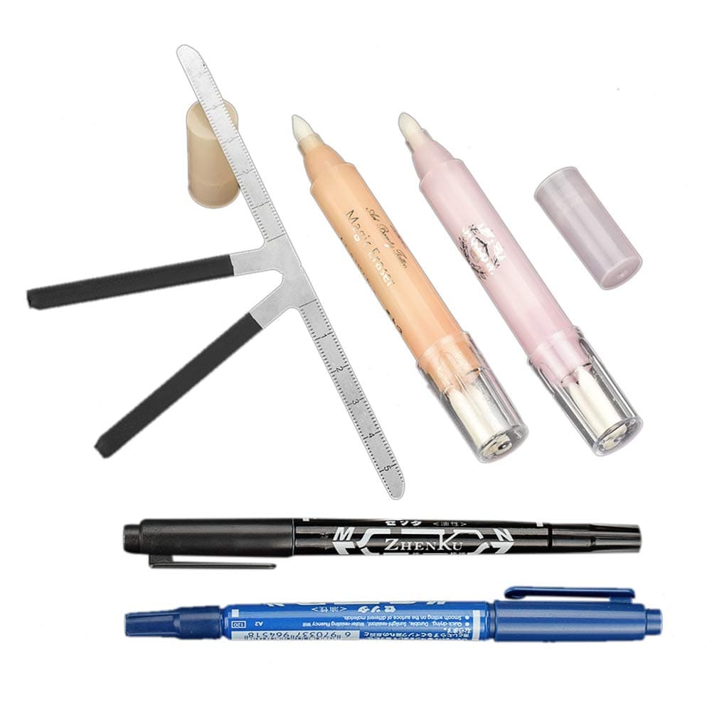 Eyebrow Tattoo kit with 2pcs Microblading Marker Pen 2pcs Magic Eraser Pen 1pc Measure Ruler, ATOMUS Eyebrow Tattoo Remover Cleanser Brush Marker Pen Permanent Makeup Tools (Kit 2)