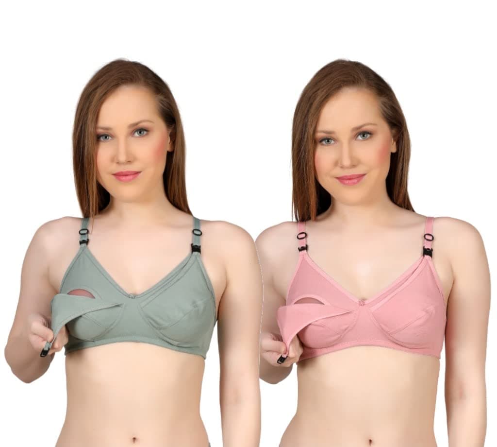 Womens Non Padded Maternity Feeding Bra Full Coverage Pack of 2 Multicolor Size 30 to 44
