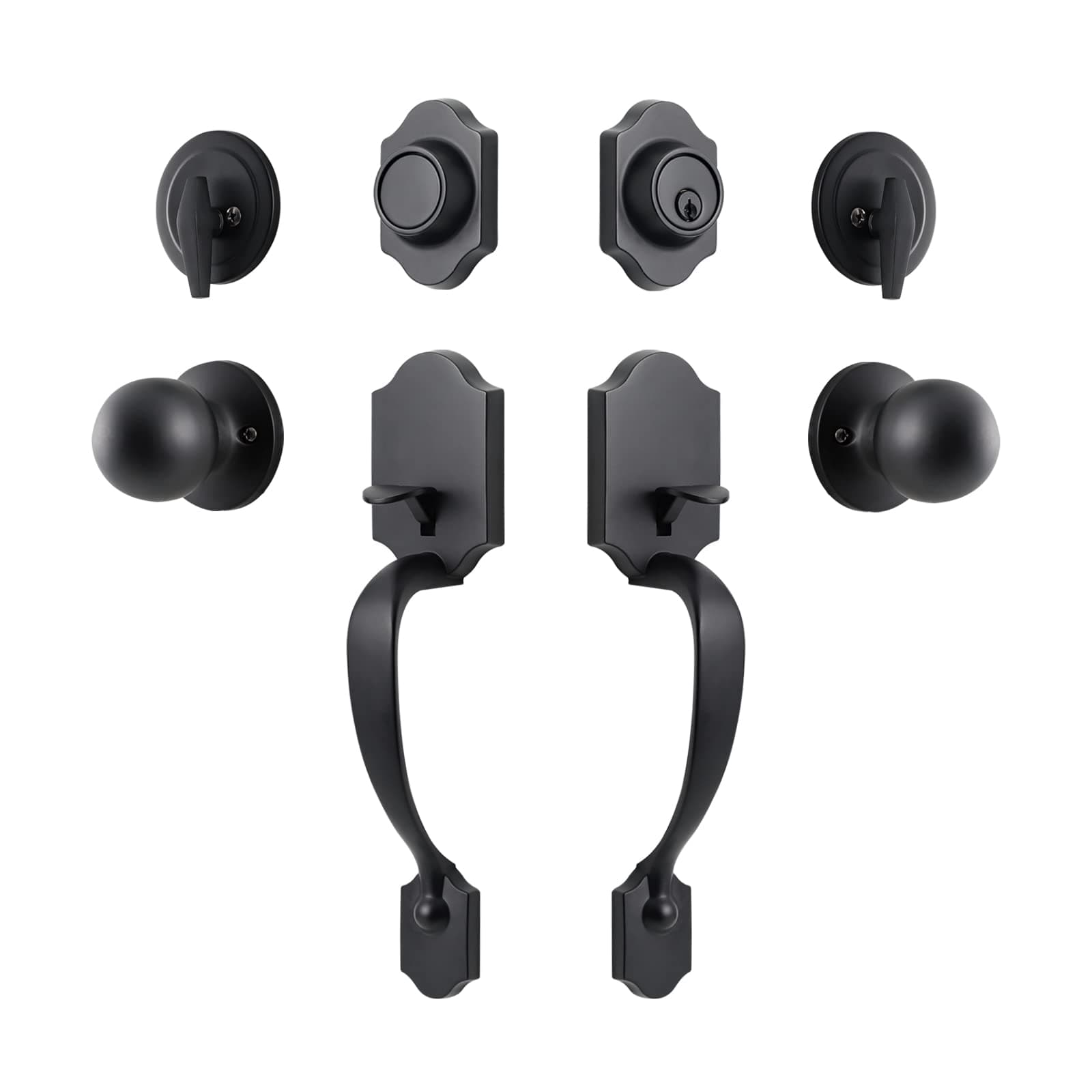 GUA OYH Door Handle Sets Double Front Door Handle Set with Door Knobs Matte Black Double Door Handleset with Dummy Front Door Lock Set Double Door Handles for Front Door or Office Door