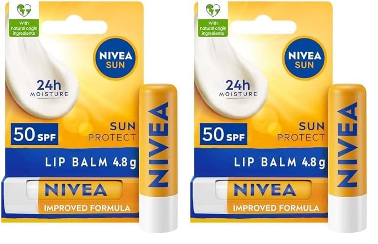 SUN Protect Caring Lip Balm SPF50 (5.5ml), Factor 50 Lip Balm with Shea Butter, Protection Against UVA/UVB Rays with 24H Moisture, Lip Care, No White Cast (Pack of 2)