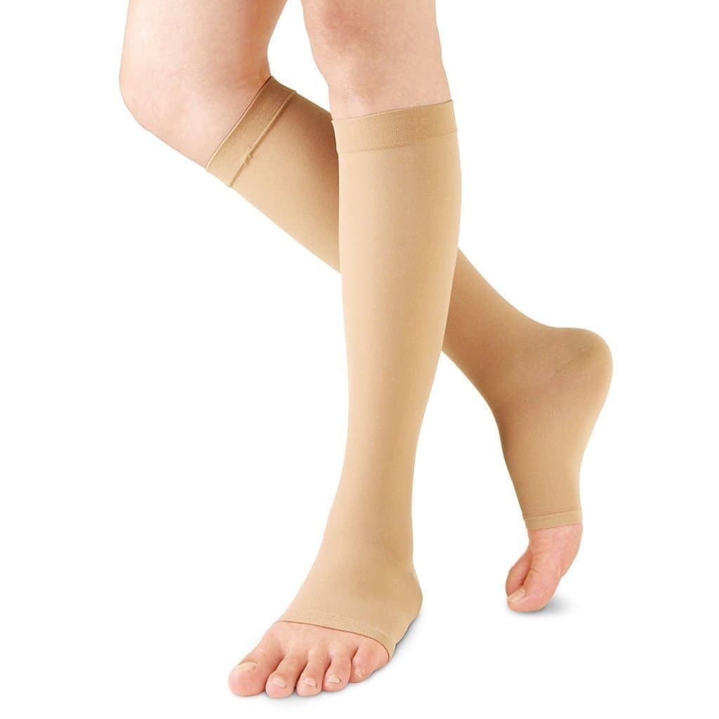 ZaryzzA Compression Stockings, Open Toe Compression Socks, Graduated Support, Knee High, 15-20mm Hg (1 Pair)