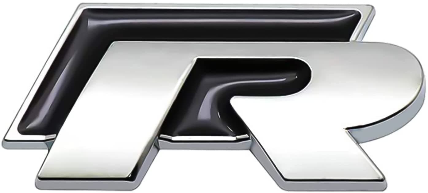 R Front Rear Badge Emblems Front Grille Bumper Rear Trunk Emblem - 3D Metal Nameplate Car Decal Logo Sticker Auto Accessories Fit For Passat Golf R Logo(Size:Rear,Color:black/Silver)