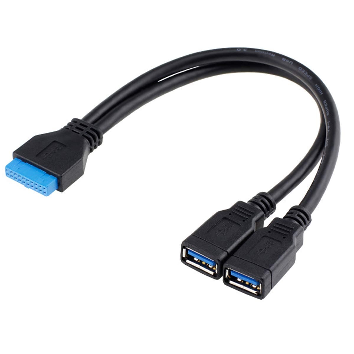 chenyang USB 3.0 Front Panel Header 19/20Pin 1 Male to 2 USB 3.0 Female Y Splitter Mainboard Header Port Extension Cable Adapter 20CM