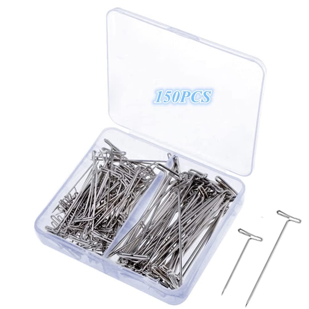 150 Pcs T Pins, Sewing Pins for Blocking Knitting, Modelling, Wig Making and Crafts, Straight Pins T-Pin Stainless Steel Nickel Plated with Storage Box (1.5 Inch，2 Inch)