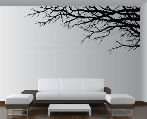 Vinyl Wall Art Mural Decal Tree Top Branches 97"(w) X 41"(h) Right to Left (Black)