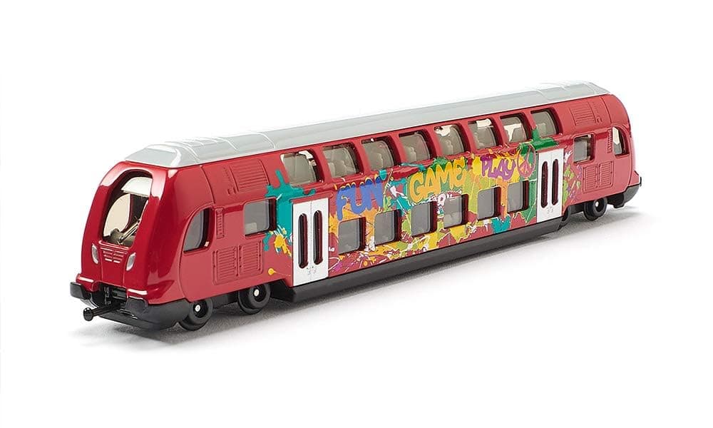 siku 1791, Double-Decker Train, 1:87, Metal,Plastic, Red, Graffiti design, Compatible with other siku toys