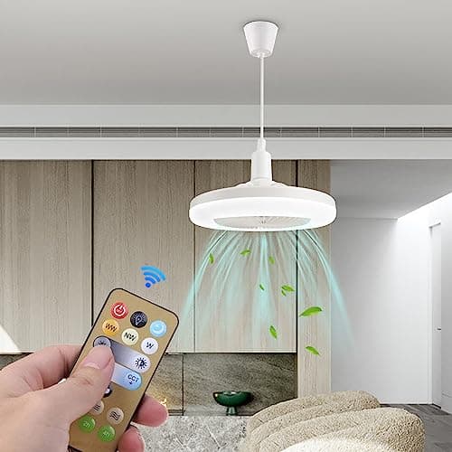 Ceiling Fan with Lights, 30W Ceiling Fan Light with Remote and E27 Lamp Head, 3 Colour Dimmable 3 Speeds Adjustable Timing Ceiling Fans for Home Living Room