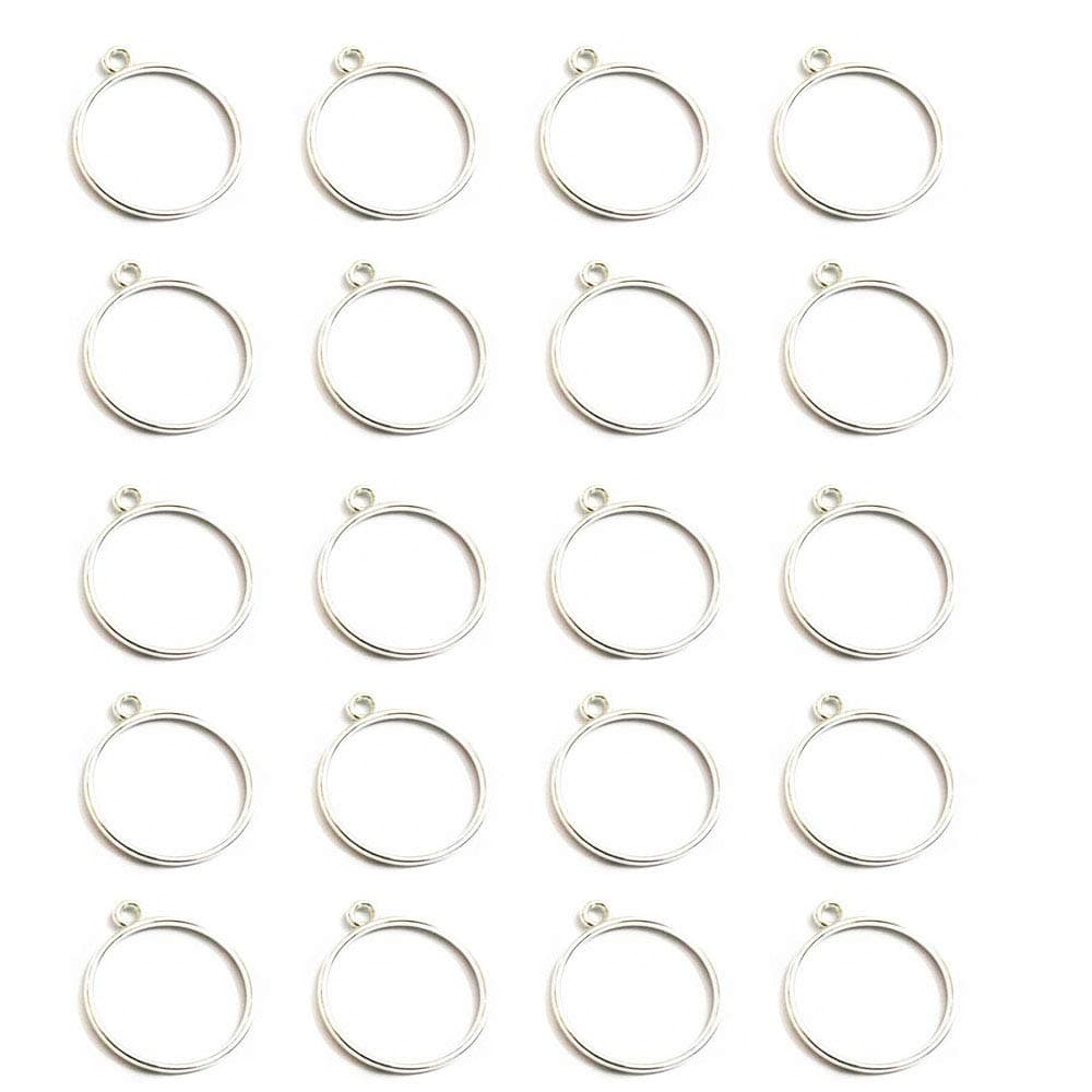 20 Pack Round Open Back Bezel Pendant with 1 Loop for Jewerry Making (25 mm,Silver）
