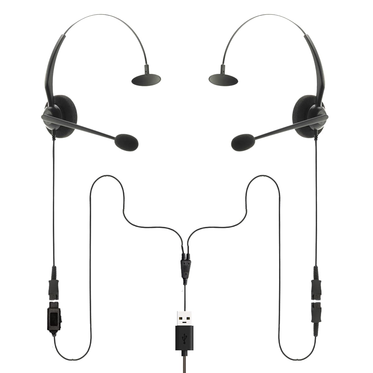 Project Telecom Monaural Training, Supervising & Coaching Headset Kit – USB-A & USB-C 2-User Splitter with Noise-Canceling Microphones Compatible with Microsoft Teams, Zoom, Webex, VoIP Softphones