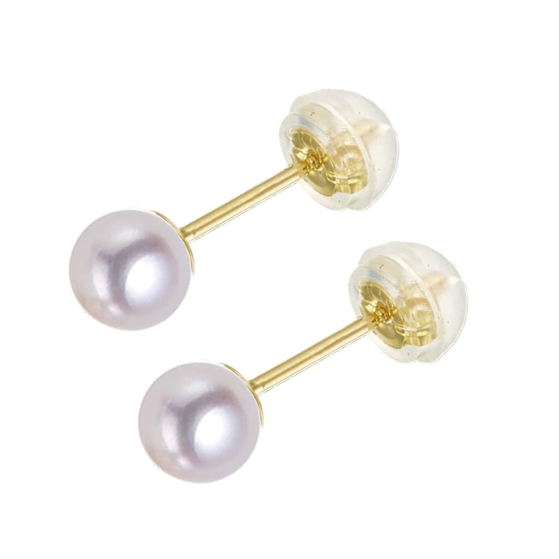 Sinya Mini Pearl Stud Earrings 18kt Solid Yellow Gold Post Natural Round Freshwater Cultured Pearl 4-4.5mm High Luster Commitment Pearl Earrings