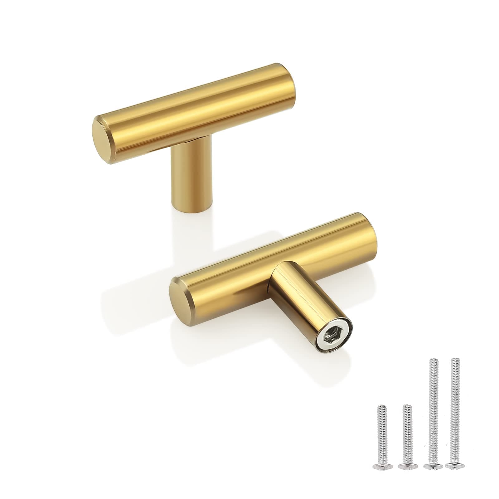 T Bar Gold Cabinet Handles Kitchen Cupboard Handles Drawer Knobs Single Hole Kithen Handles Wardrobe Knobs Kitchen Door Knobs (50mm/2" Long) 5 Pack