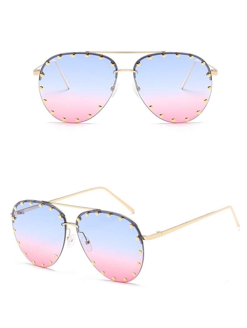Chezi Rimless Studded Aviator Sunglasses
