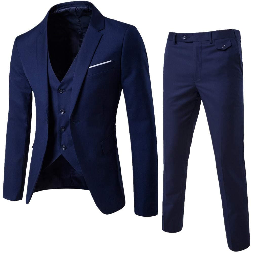 Men's Slim Fit 3 Piece Suit, Fankle Sale One Button Lapel Suit Blazer Dress Business Wedding Party Jacket Vest & Pants