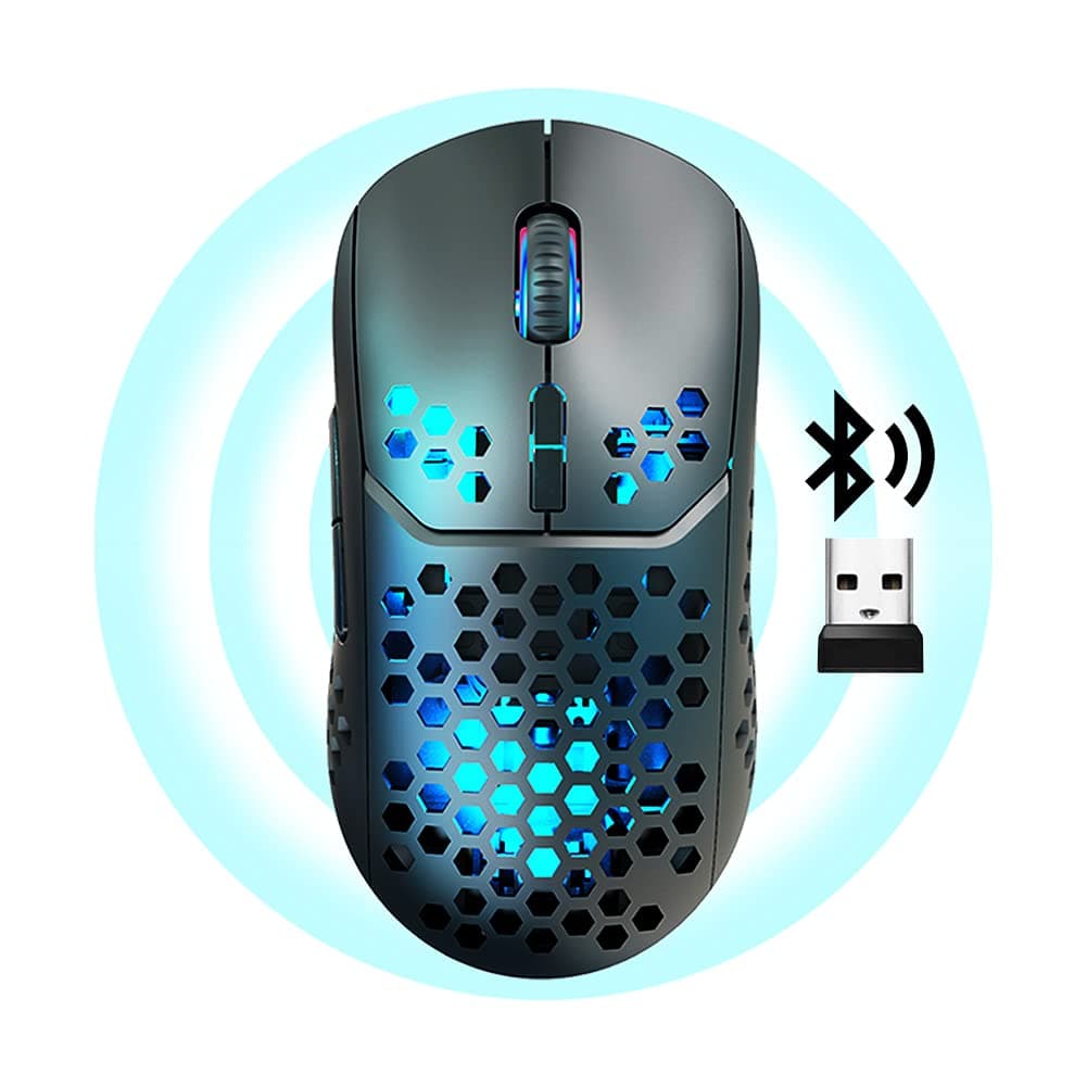 NORMIA RITA【Dual Modes】 Honeycomb Wireless Mouse Bluetooth and 2.4GHz Two Modes Connection Computer Mouse with 7 Colors Backlight Silent Mouse 4 DPI Levels for Gaming, Working