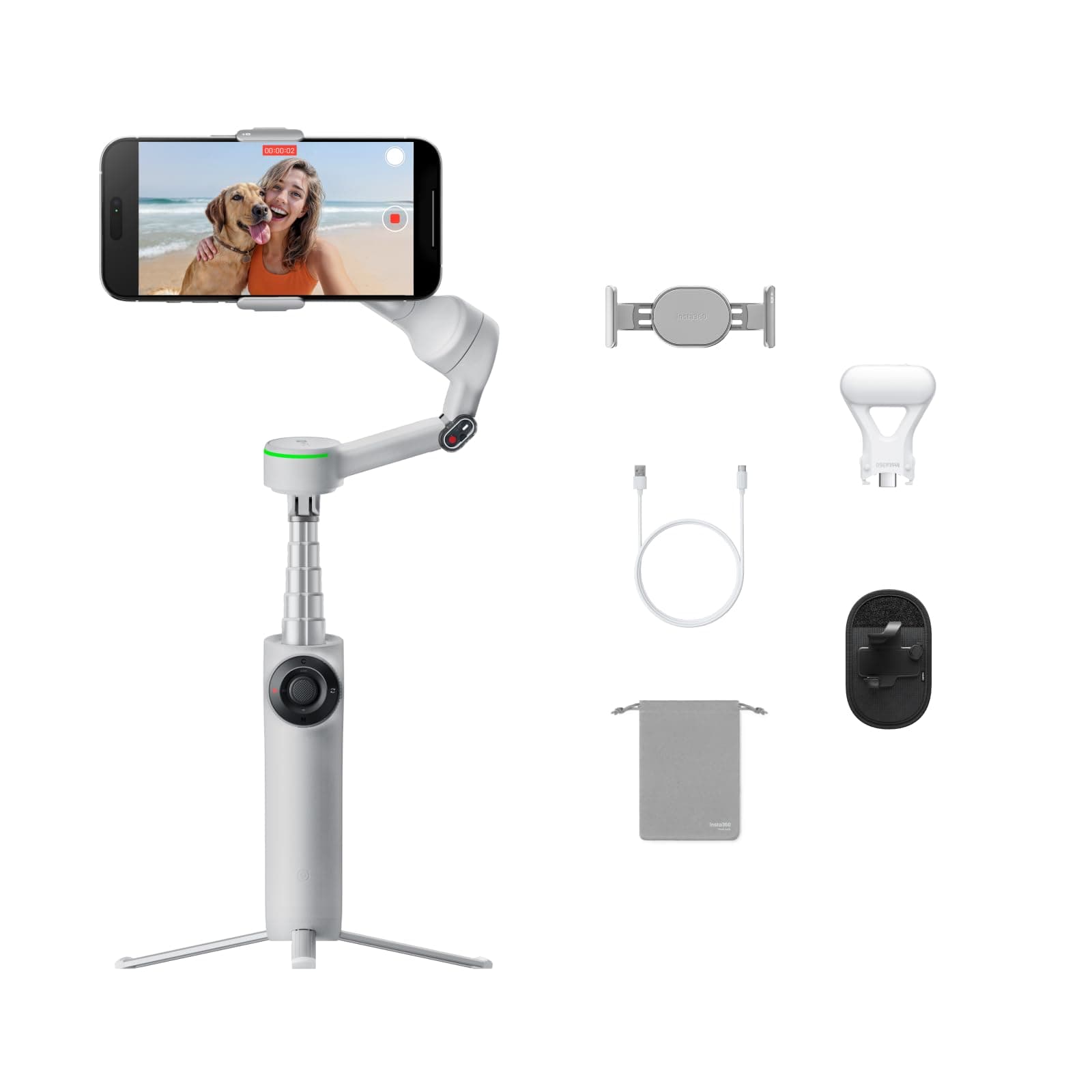 Insta360 Flow 2 Pro Vlog Kit Gray - Foldable AI Smartphone Gimbal, Tracking with Over 200 Apps in Apple DockKit, Multi-Person Tracking, 360-Degree Pan Tracking, Built-in Tripod/Selfie Stick, iPhone