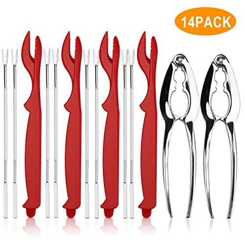 Seafood Crackers Tools Set 8 Forks 4 Picks and 2 Lobster Crab Crackers 3.3 oz Nut Cracker for Lobster, Crab, Crawfish, Prawns, Shrimp - Easy Opener Shellfish Sheller Knife