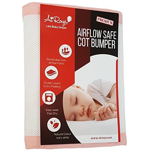 Airoya Premium 2-Sided Crib Bumper, Double Layers for Extra-Padding, Ideal for Solid Ends Slatted Cribs, Breathable Safe Crib Liner (Pink)