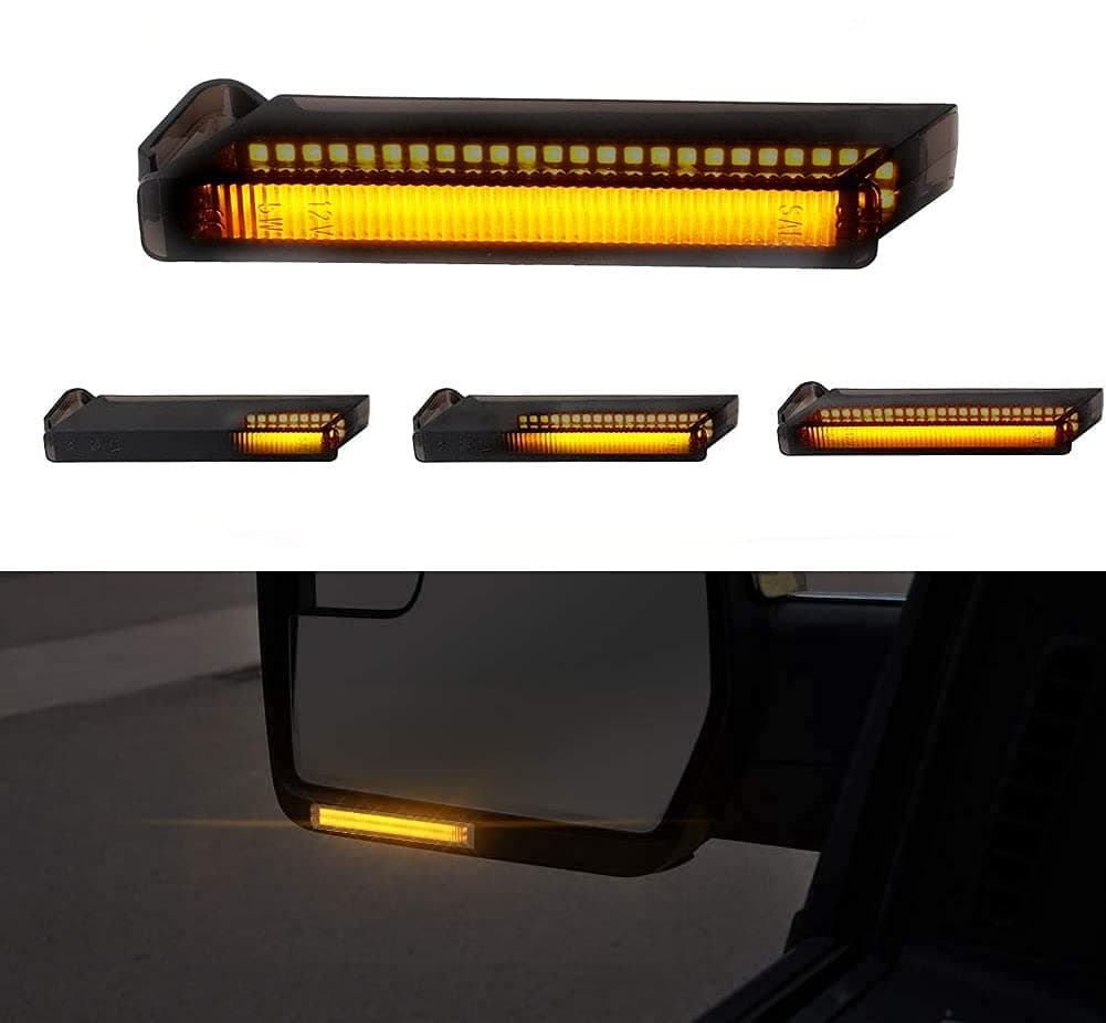 Gempro Sequential Amber LED Side Mirror Turn Signal Lights for 2004-2014 Ford F150 Raptor Lincoln Mark LT Towing Mirror Marker Lamps, Smoked Len
