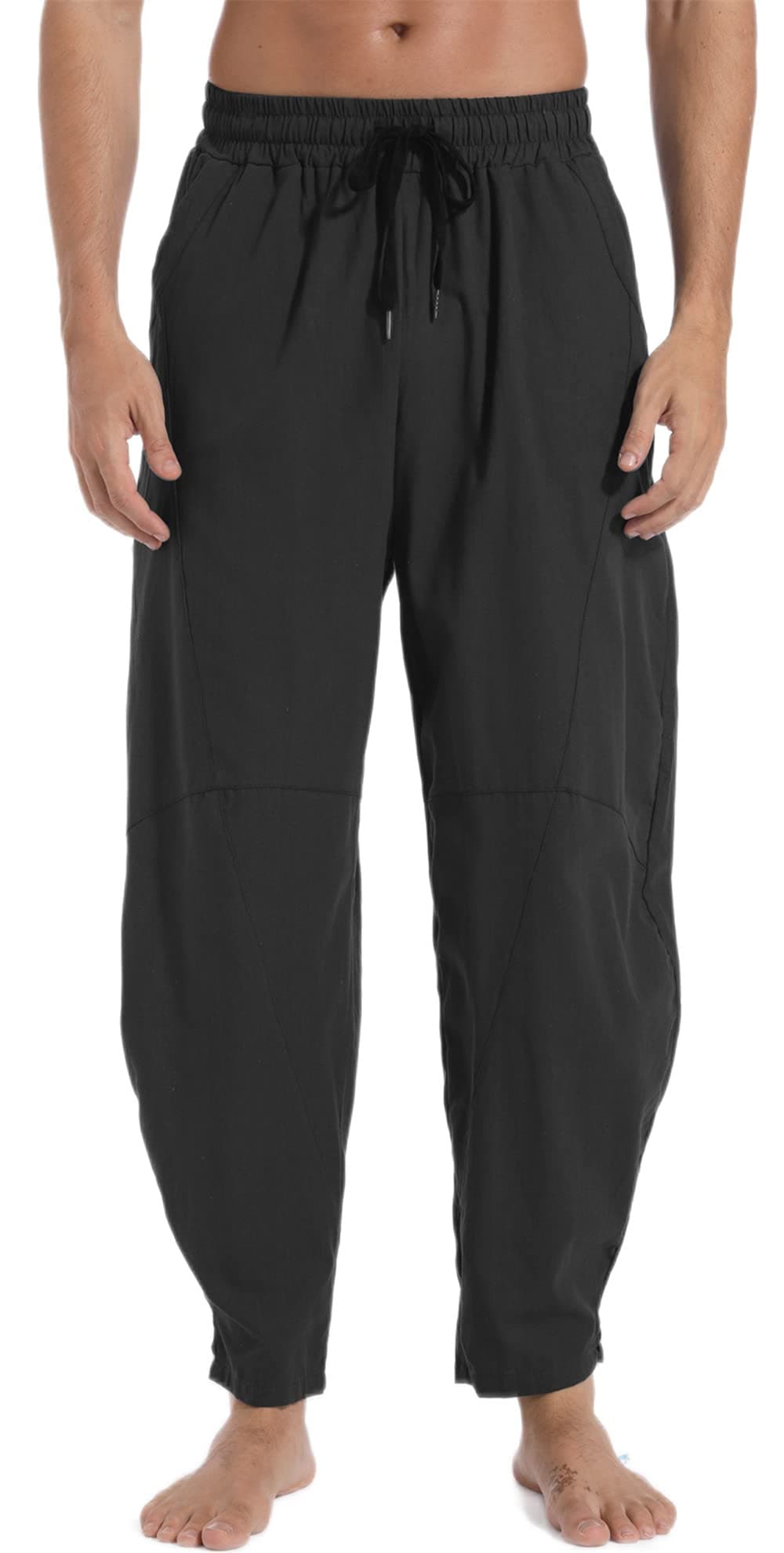PACEIADTA Men's Cotton Linen Drawstring Pants