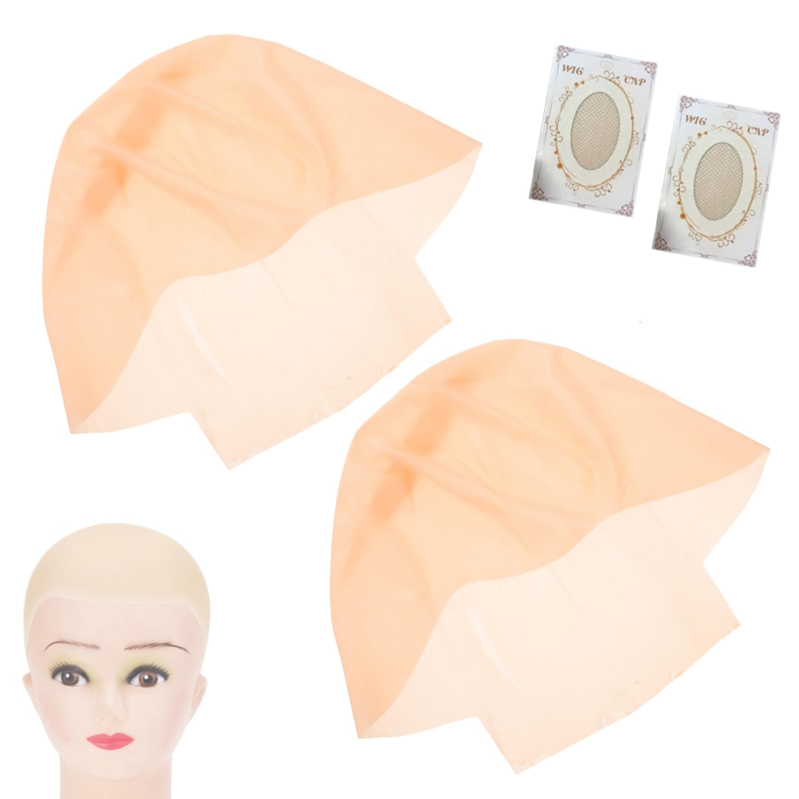 2 Sets Latex Bald Cap Makeup Bald Head Wig Cap Costume Accessory for Adults HalloweenTheme Party bar Fancy Dress Cosplay Masquerade Christmas Old Lady Hairstyle(Big Size) (two)
