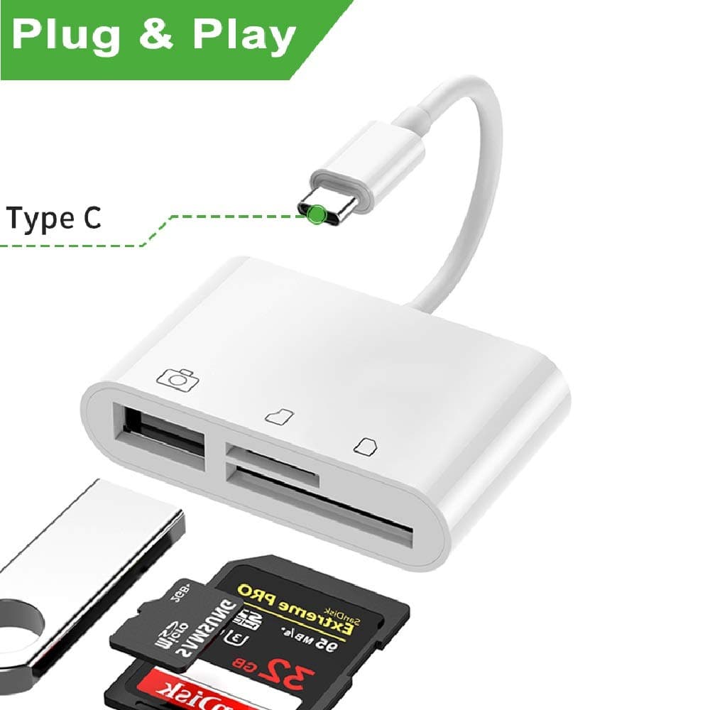 FLYLAND USB C SD/TF Card Reader, USB Camera Adapter, 3 in 1 Kit Memory Card Reader & OTG Cable Adapter for Type C Device, Compatible with i Pad Pro,Mac, Huawei,Samsung,Android etc