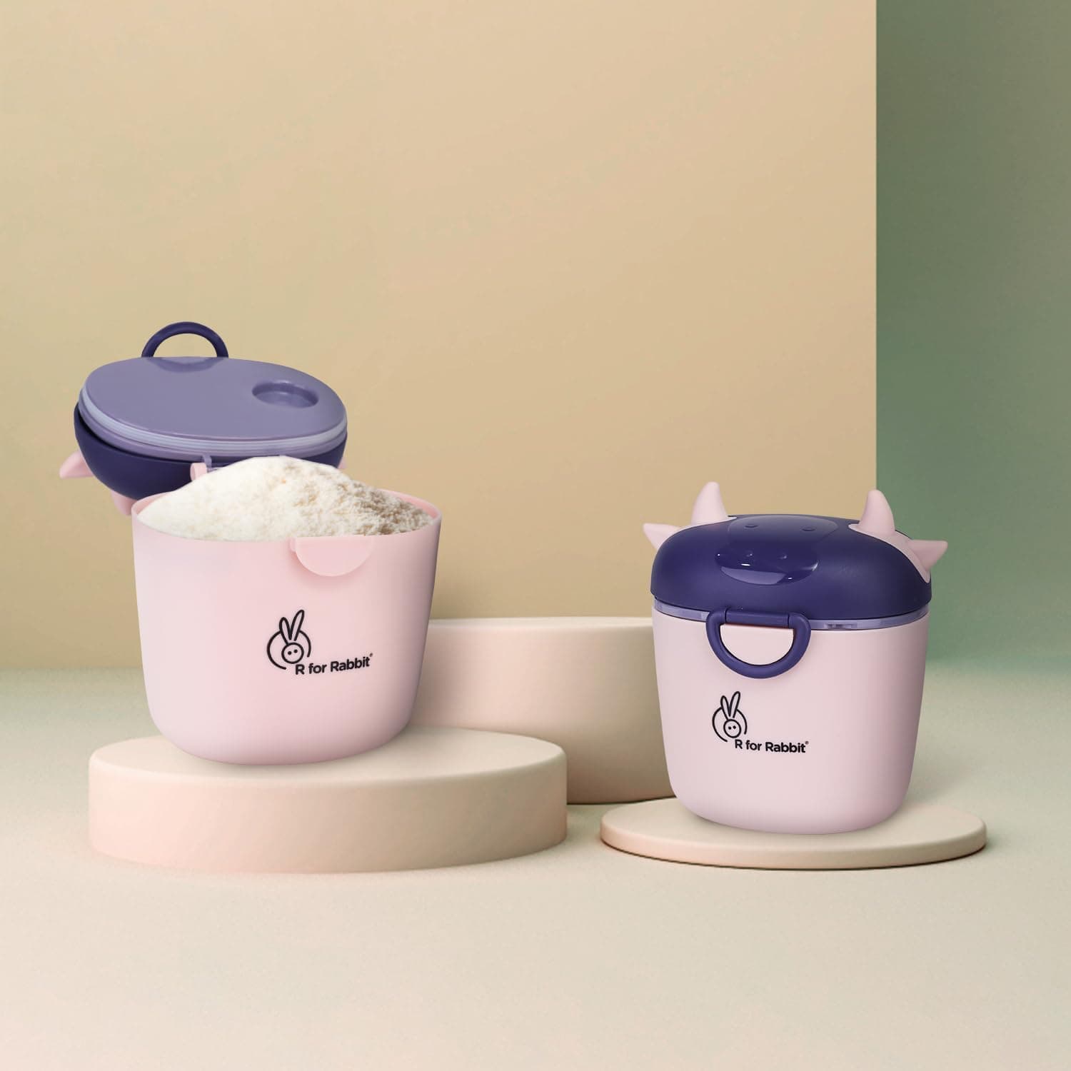 First Feed Crescent Storage Meal Box with Spoon and Leveler for Baby | Non-Toxic BPA Free Kids Milk Powder Box Multi-Functional Snack/Fruit Container 310 Gram Capacity (Pink)