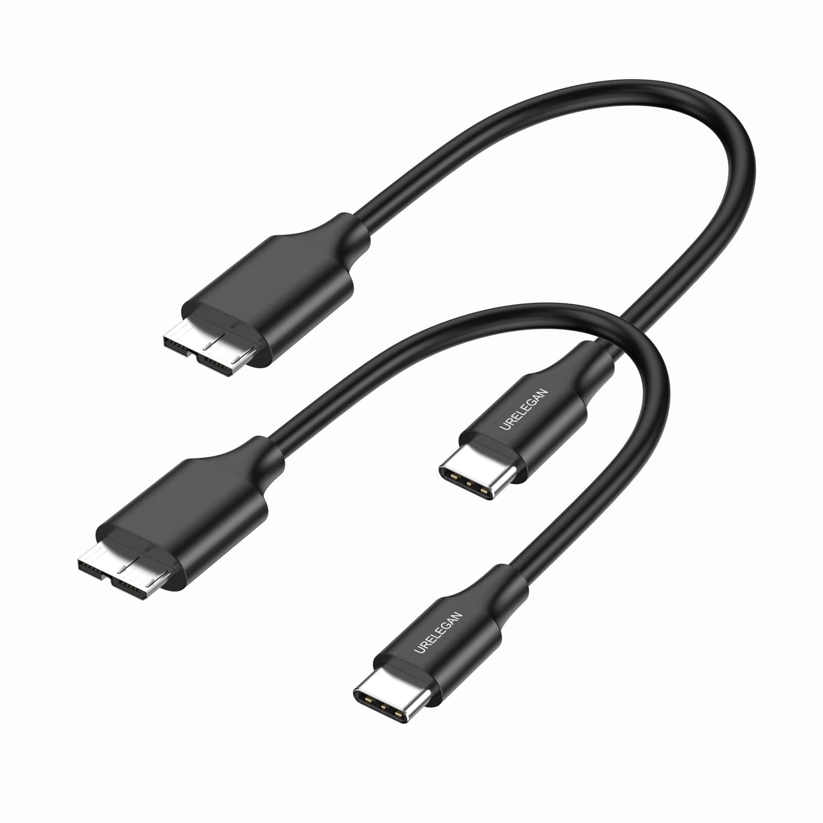 URELEGAN Short USB C to Micro B Cable 1FT 2-Pack,Hard Drive USB C Cable, Type C to USB 3.0 Micro B Cables for Toshiba Seagate WD West Digital External Hard Drive, MacBook Pro Air, Galaxy S5 Note 3