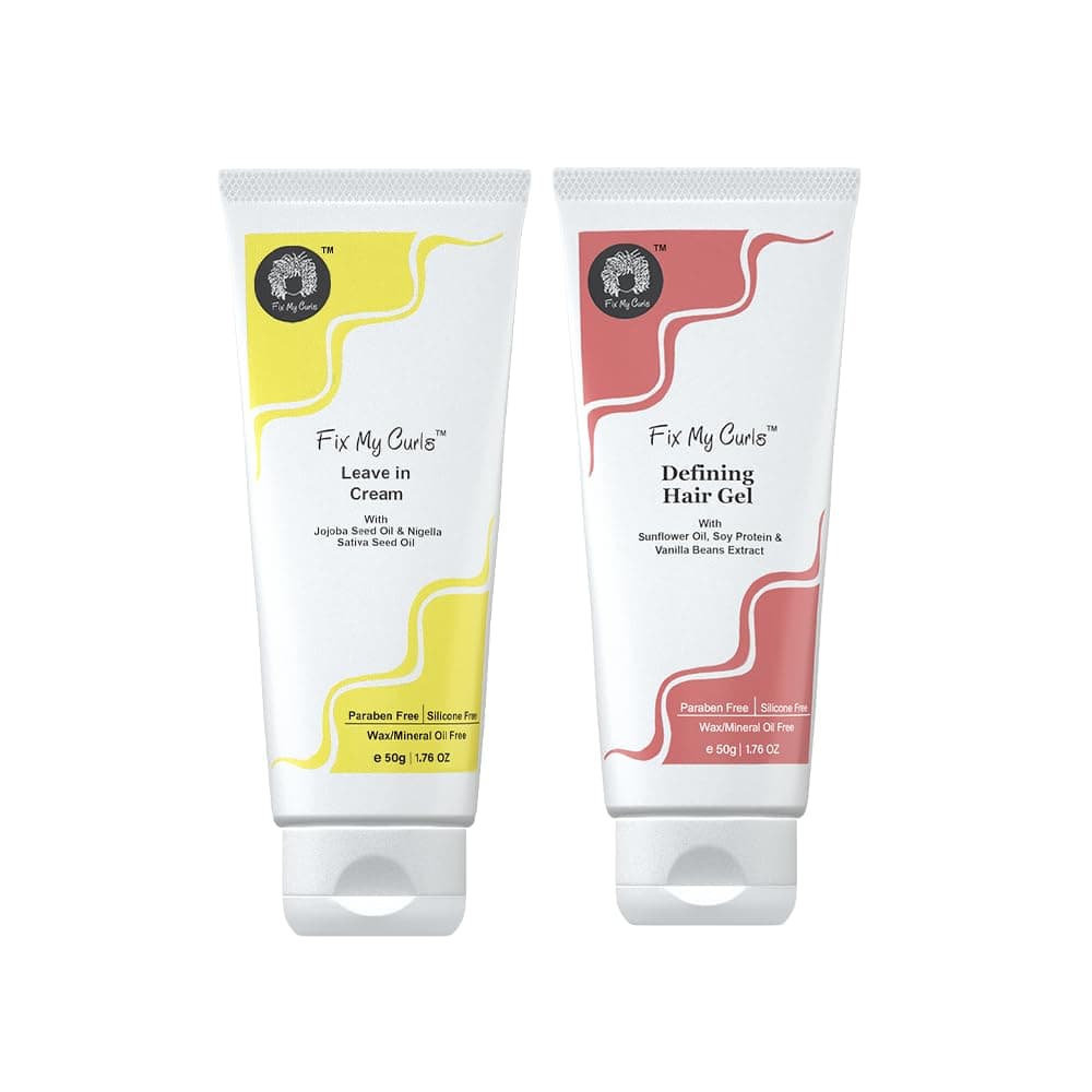 Fix My Curls Travel sized Protein Styling Bundle With Defining Hair Gel And Leave In Cream for Frizz Control, Shine, Curl Definition & Cruelty Free, Frizz Control(50 Gm Each)