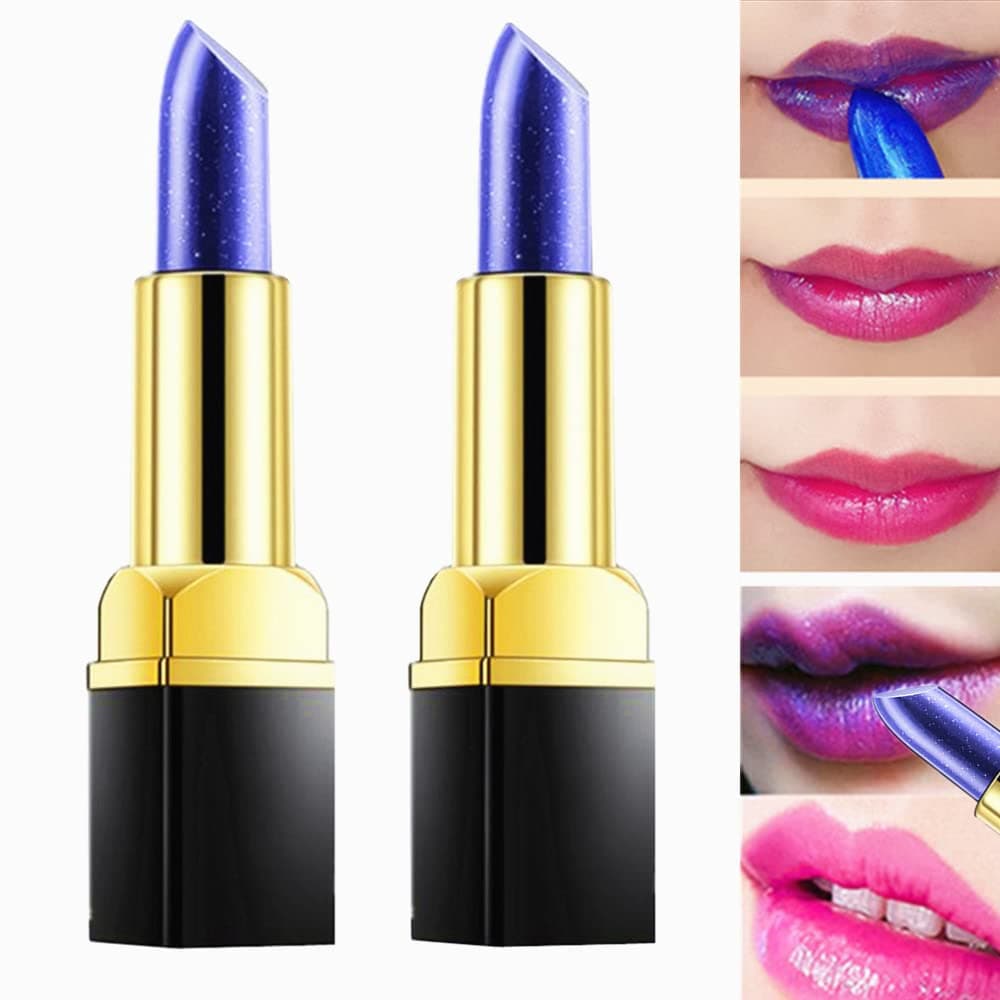 Go Ho 2 PCS Magic Blue Lipstick(Blue Changed into Pink),Shimmer Color Magic Changing Lipstick, Labiales Magicos Nutritious Tinted Lip Balm Moisturizer Lip Stain Gloss For Women,Waterproof Lip Stick