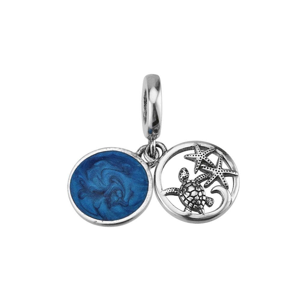 Lantern Low Blue Ocean Starfish & Turtle Dangle Charm Fits Europen Bracelects and Necklaces, Gifts for her, Copper, glass
