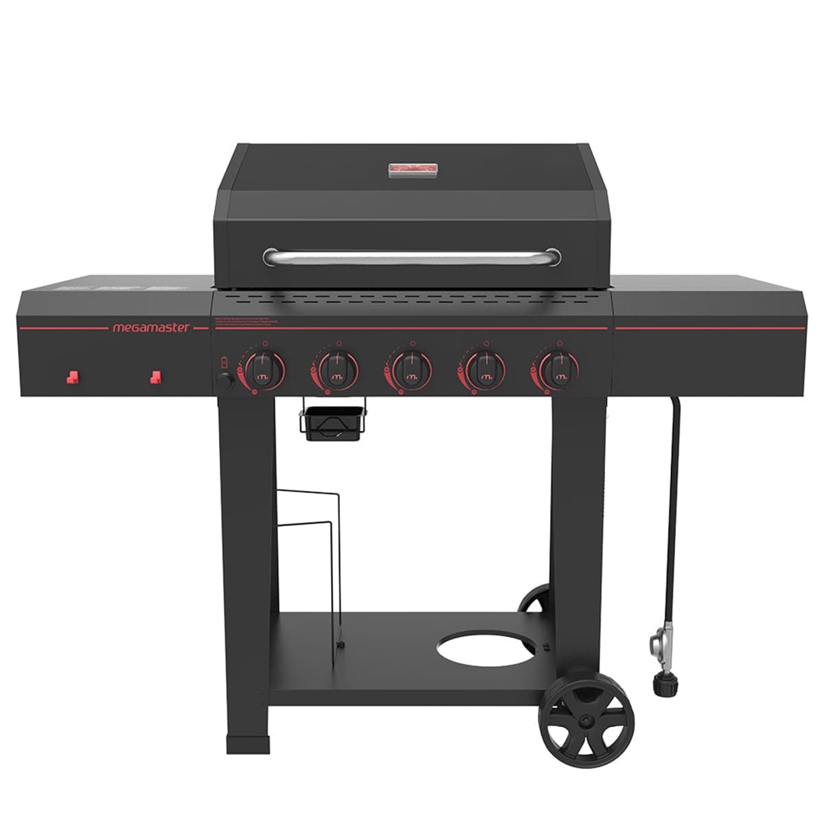Megamaster 720-0982 5 Burner Propane Barbecue Gas Grill, Side Shelves with Ho...