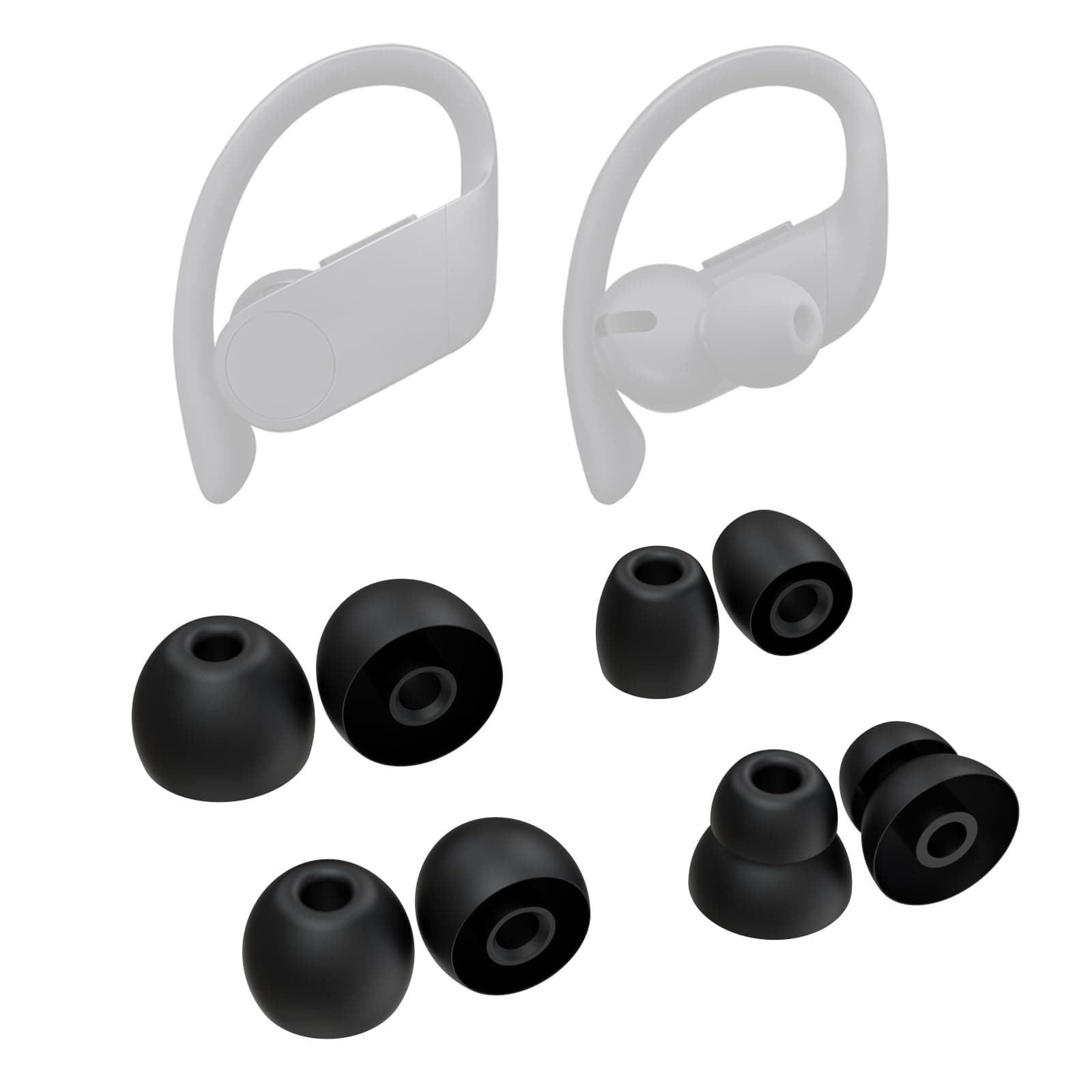 4 Pair Replacement Silicone Ear Tips Earbuds Buds Set for Powerbeats Pro Wireless Earphone Headphones, Black