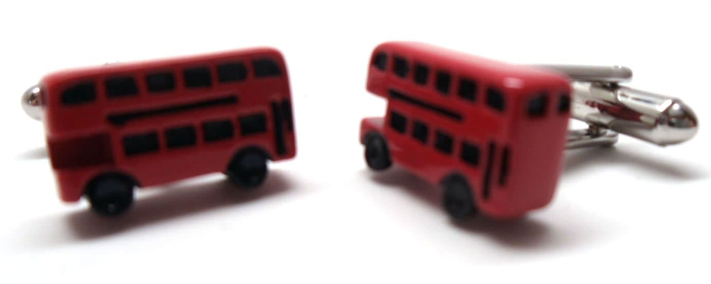 British Red Double Decker Bus Enamel Cufflinks Cuff Links