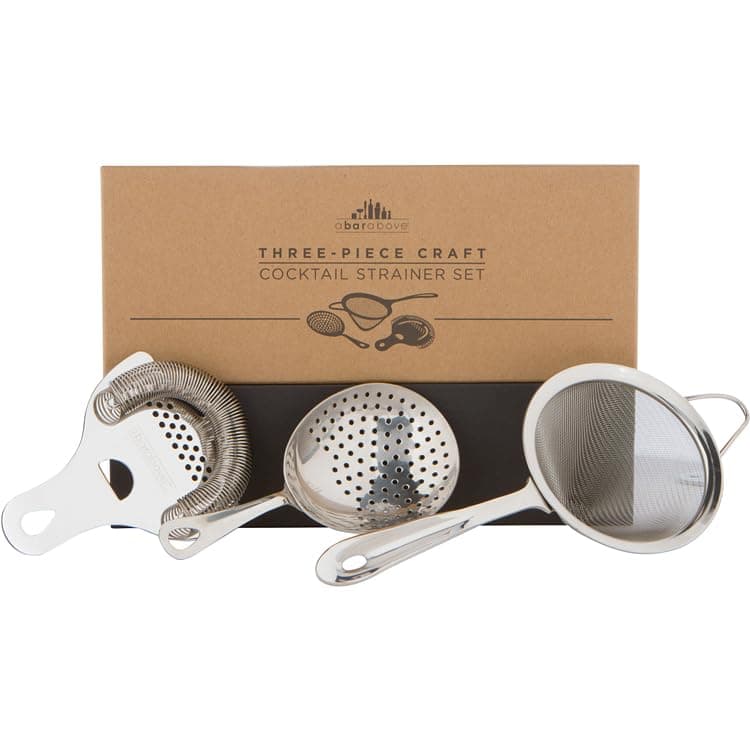 A Bar Above Professional Cocktail Strainer Set, 3-Piece Bundle, Includes Hawthorne and Julep Strainer, Fine Mesh Strainer, Rust Proof, Stainless Steel, for Home and Professional Bartender