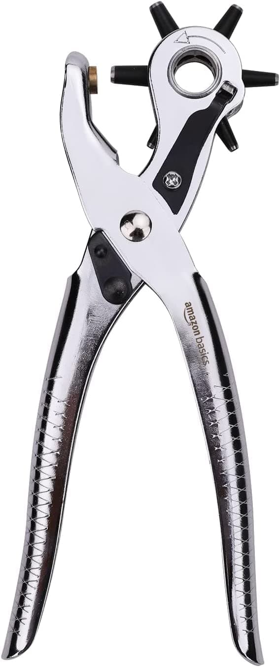 Amazon Basics Leather Hole Punch Set, Rotary Puncher, Multi Hole Sizes Maker Tool, Silver